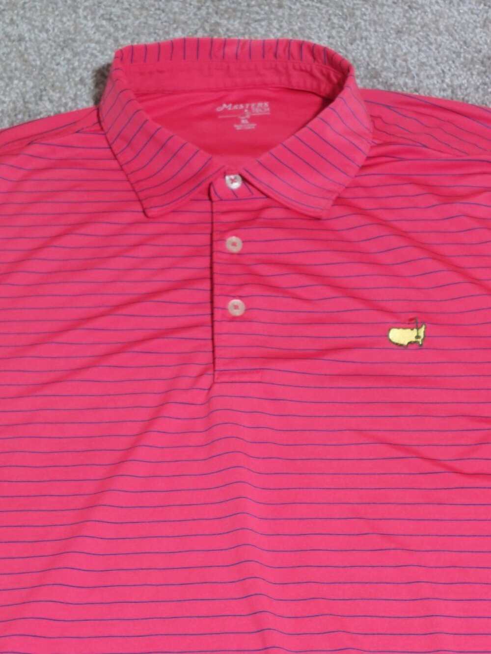 Masters Tech Augusta National short sleeve polo pink with blue stripes Size XL